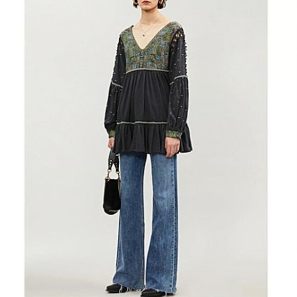 Free People Much Love Tunic Top Mini Dress Cover Up Boho Embroidered Oversized - Picture 1 of 15